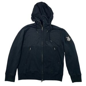 VTG Polo Ralph Lauren Men's Fleece Zip Jacket Black Optional Hood Nautical M